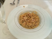 Spaghetti, shrimp, sea urchin